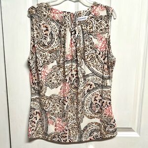 Calvin Klein Cream Paisley Sleeveless Top with Pink Accents Size M